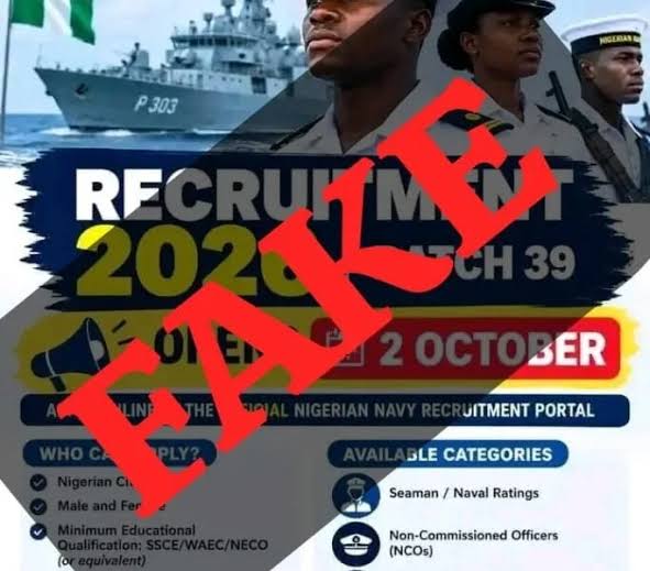 Nigerian Navy Disclaims Fake 2026 Batch 39 Recruitment